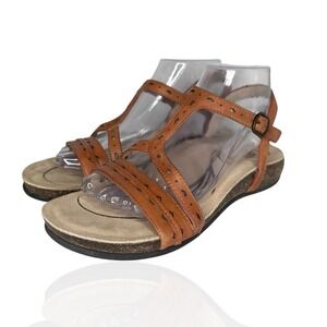 ABEO BioSystem T Strap Leather Sandals Tan Cognac Brown Comfort Shoes Sz WP 8.5